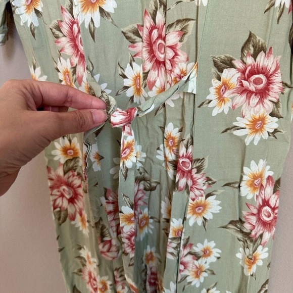 Vintage New Looks Floral Midi Dress Fairy Button Down 80s 90s Short Sleeve Green - Picture 8 of 10